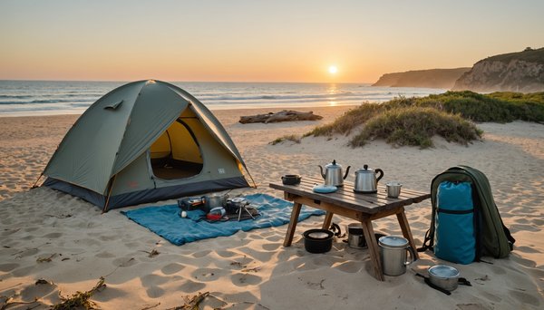 Équipement de Camping au bord de la mer